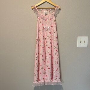 Laura Dare Floral Pink Nightgown Sleeveless Sheer Lace Detail Size 12